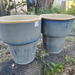2 Glazed Flower Pots