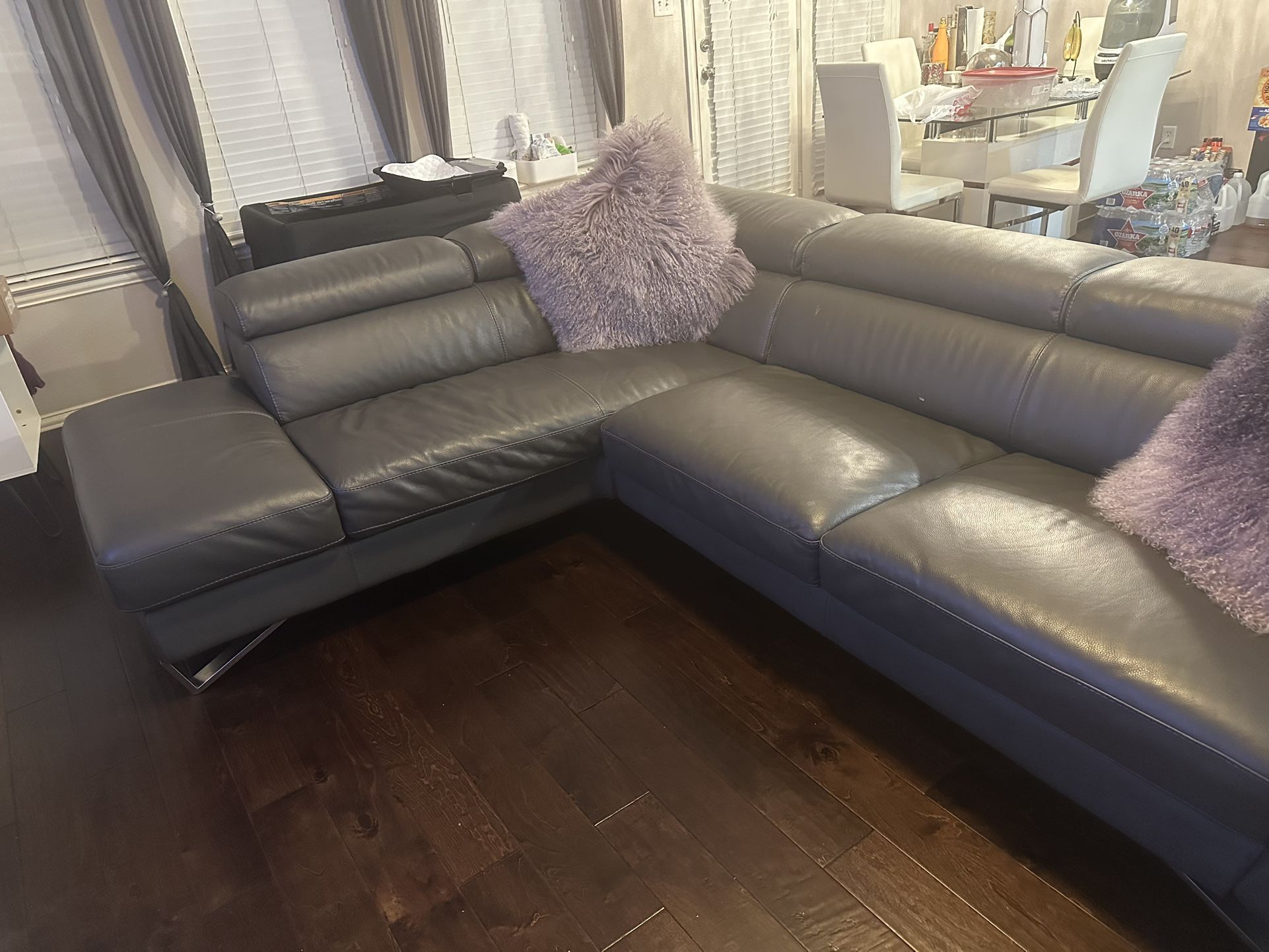✨ Luxury Modern Grey Leather Sectional ✨