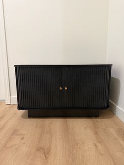 Black fluted storage cabinet / entryway shoe bench