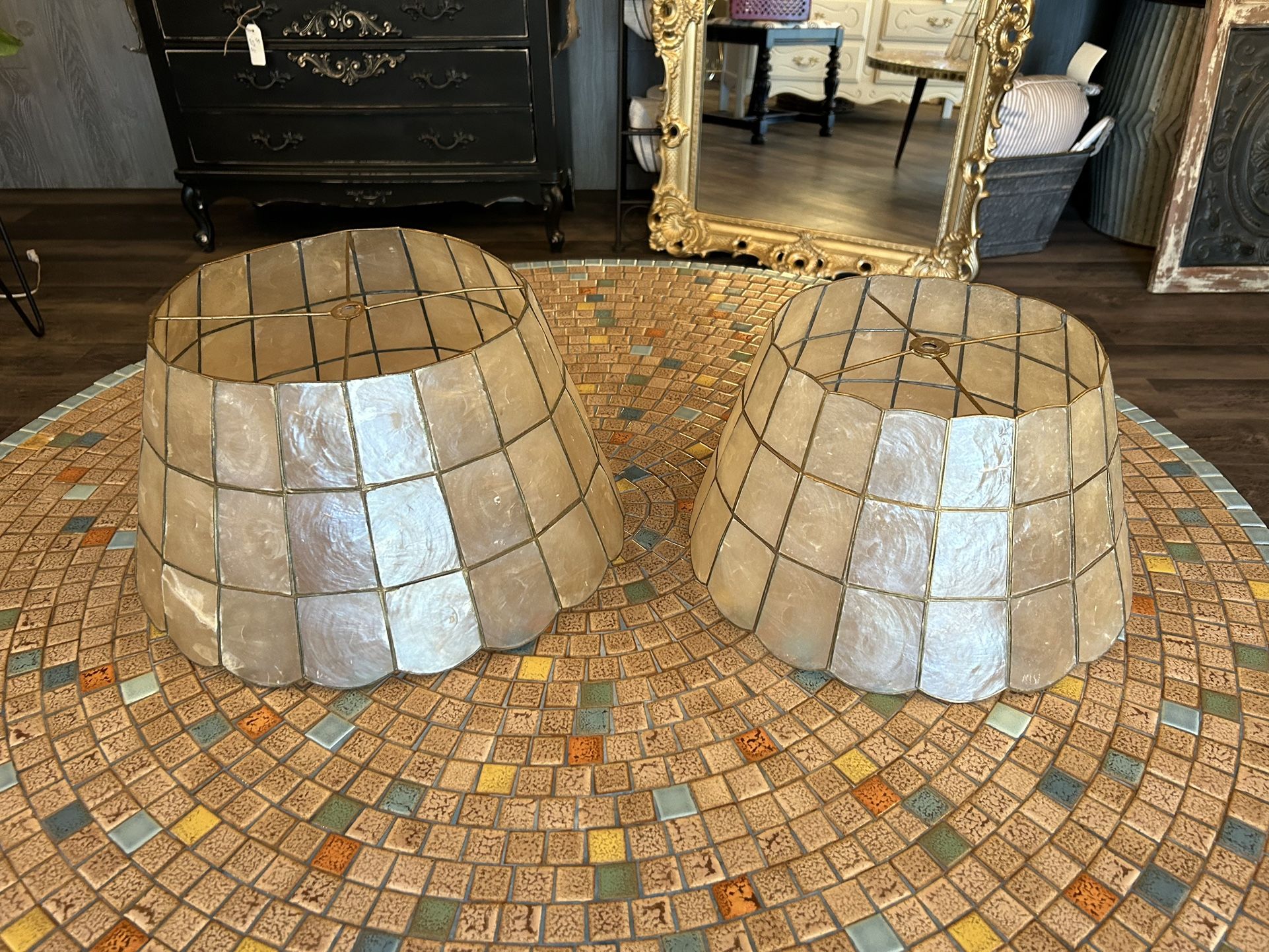 Vintage Boho Capiz Shell Lamp Shades - $40 Each