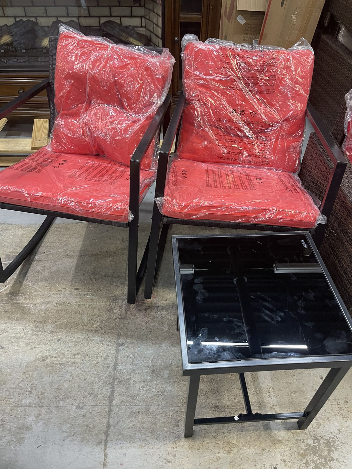 Rocking Chairs And Table Red Cushions Fully Assembled New 