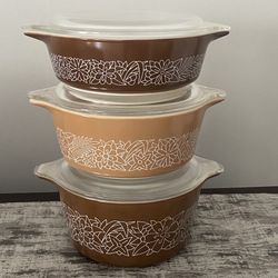 Vintage Pyrex With Lids Woodland Casserole Lot EUC