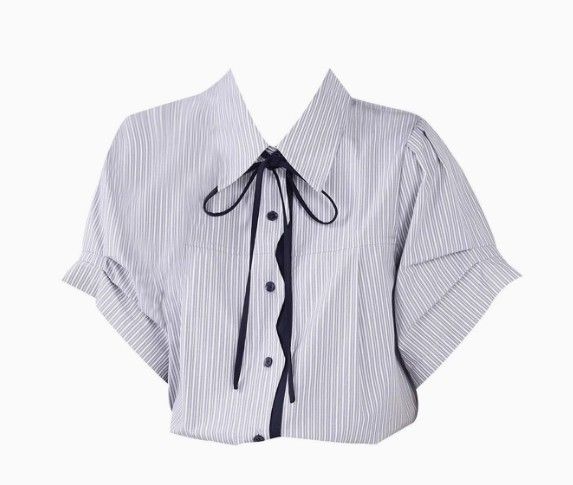 2025 Summer New Style Teacher Recruitment Interview Bow Tie Striped Shirt for Women in College Style Business Casual Outfit Polo Neck Short Sleeve Top