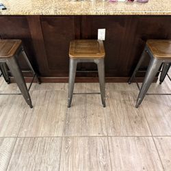 Heavy Metal And Wood Bar Stools 