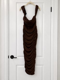 NWT CurvySweet Fishbone Mesh Ruched Midi Dress - Coffee Brown - M