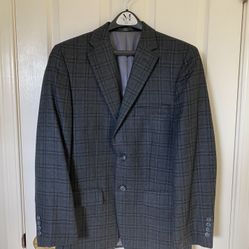 Haggar Clothing Men’s Blue/Grey Tartan Blazer Suit Jacket - Classic Fit (38 Regular)
