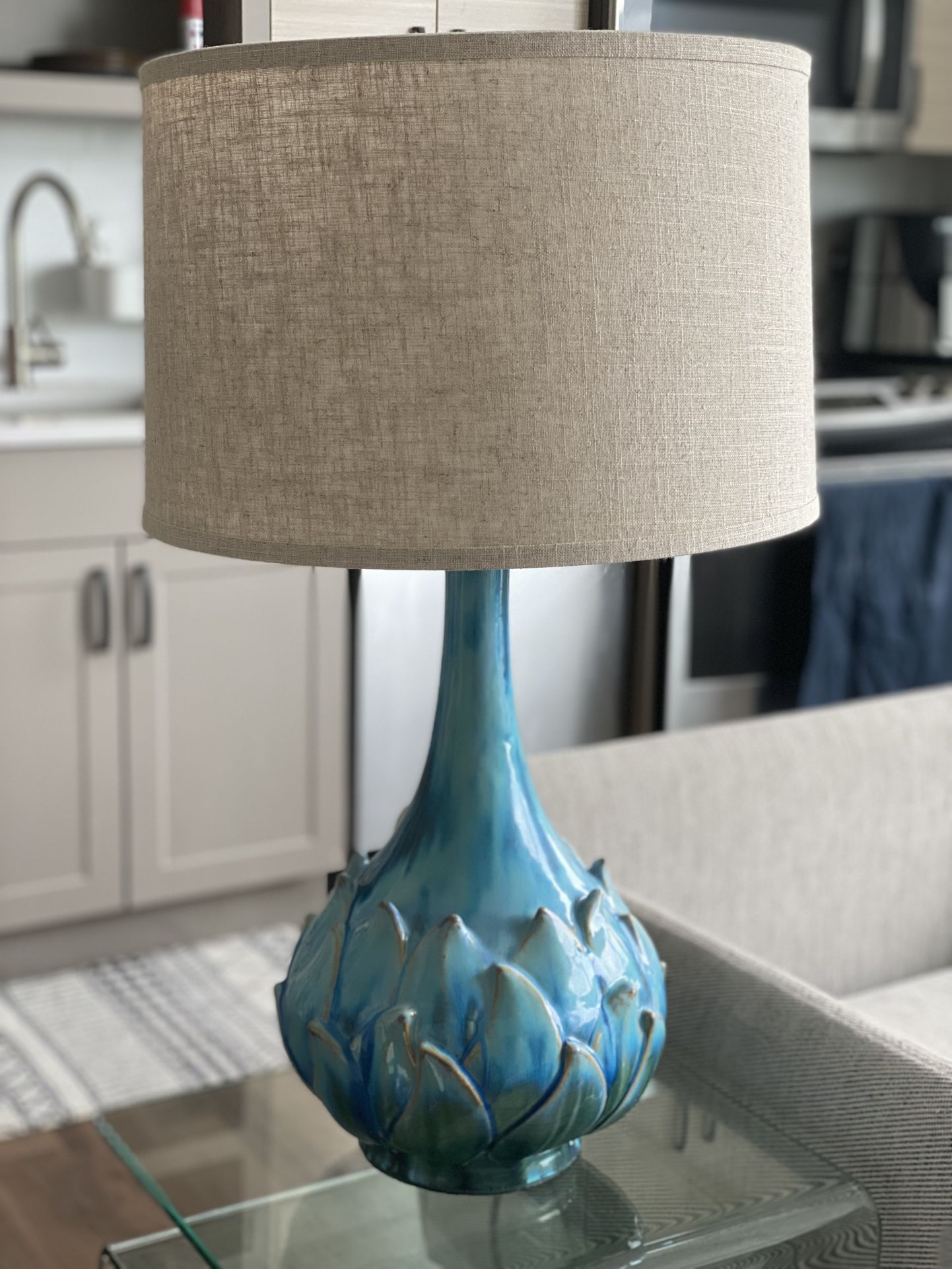 Elegant Possini Euro “Kenya Flower” Ceramic Table Lamp – 29.5”, Blue-Green