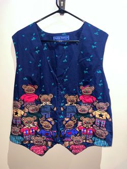 Vintage Karen Scott Teddy Bear Appliqué Christmas Vest Grannycore Y2K