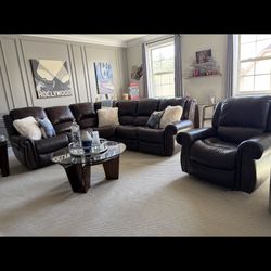  Brown Leather Sectional With 3 Recliners (2 Powered) And Powered Brown Recliner Chair