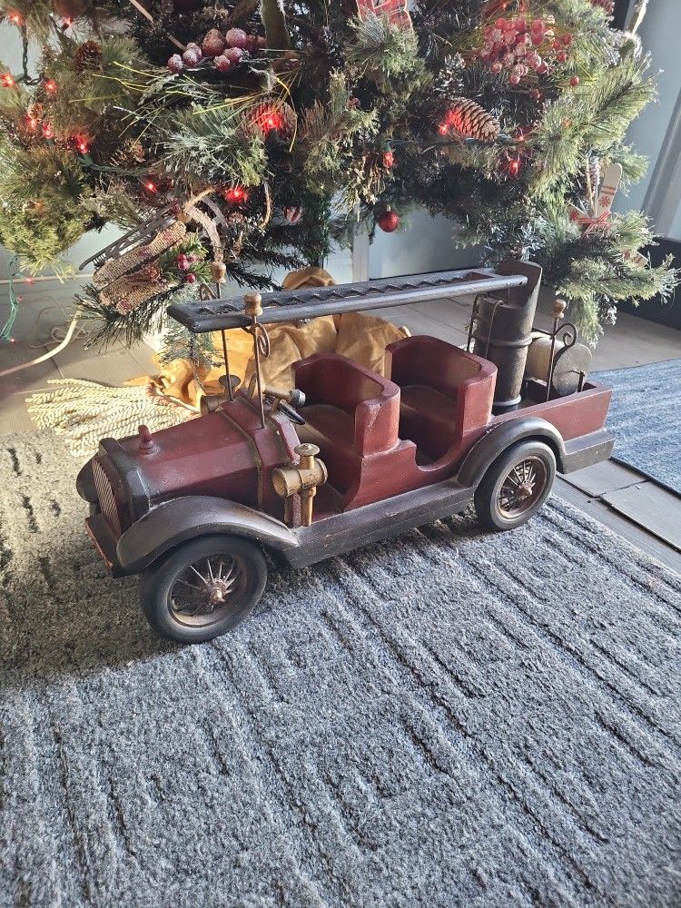 Vintage Wooden Fire Truck Solid Heavy Wood Or Best Offer