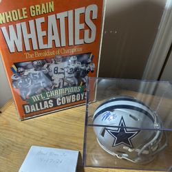 Dallas Cowboys Daron Bland autographed Mini helmet and Super Bowl Wheaties Box