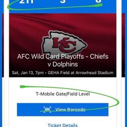 Title: Kansas City Chiefs tickets  Description: Hello. I’m selling my tickets in section 221. $250 each. I have four tickets available. 1 parking pass