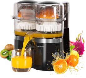 Dual-Head Electric Citrus Juicer, Lemon Squeezer with Power Cord and Cleaning Brush, 1-Button Automatic Juicer Machine for Orange, Lemon, Lime, Easy t