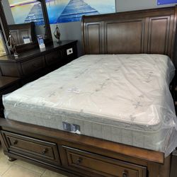 Queen Bedroom Set 4 Pcs With Mattress 