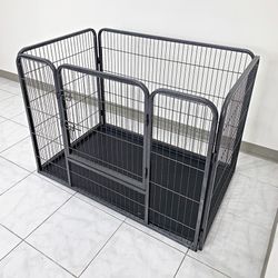 (NEW) $110 Heavy Duty Pet Playpen w/ Plastic Tray, Dog Cage Kennel 4 Panels,  L49” x W32” x H35”