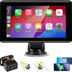 7" Wireless CarPlay Screen with Baby Car Camera- Apple CarPlay & Android Auto, 1080P IR Night Vision, HD Touchscreen with Split Display, Plug-and-Play