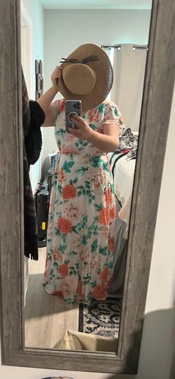 White Floral Maxi Dress Short Sleeve