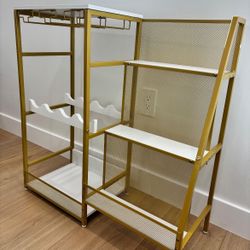 Elegant Gold & White Bar Cart / Storage Shelf | Excellent Condition