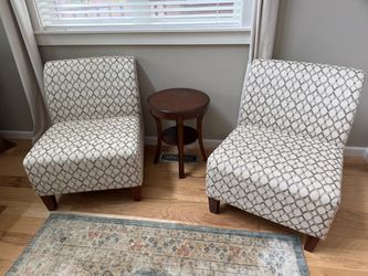 Pair of Armless Slipper Accent Chairs and Wood side table
