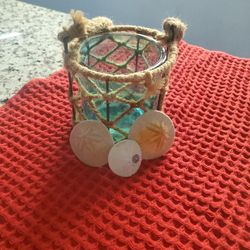 Blue Glass jar With 3 Real Sand Dollars