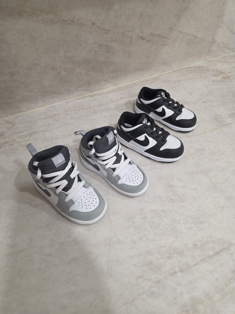 Jordan 1 Smoke Grey Toddler and Nike Dunk Panda Size 8c