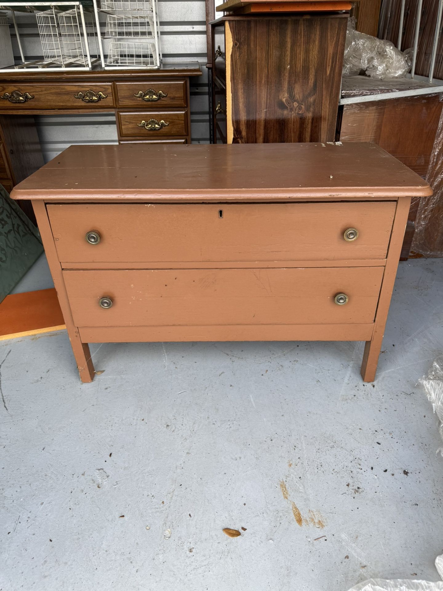 Vintage 2-Drawer Wooden Dresser / Chest – Solid Wood, Rustic Farmhouse Style