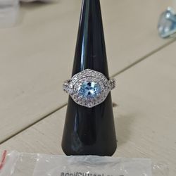 Aquamarine Diamond CZ Bomb Party Ring Size 5