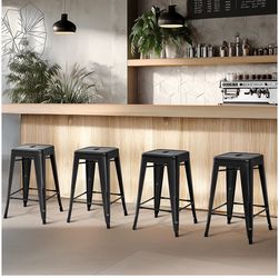 24 Inch Metal Barstools Set of 6, Counter Height Backless Stools, Industrial Stackable Bar Chairs with Footrest for Kitchen/Dining Room/Bistro/Patio, 