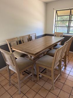 Wooden Counter Height Dining Table with 8 Chairs