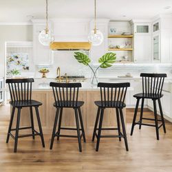 Windsor Wood Counter Height Barstool Set of 4 with Spindle Back