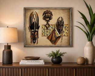 African Tribal Mask Wall Art – 48” x 39” Large Framed Statement Piece – Like New! 🌍