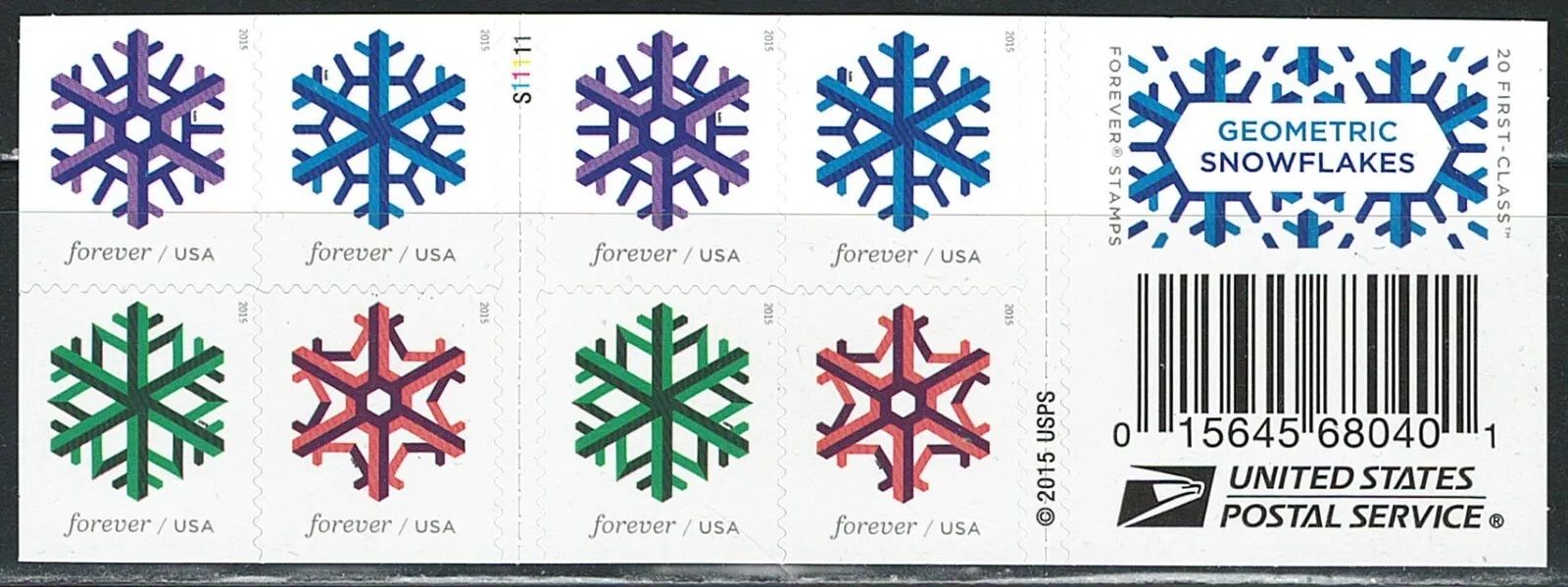 Geometric Snowflakes Holidays 2015 Forever Stamp