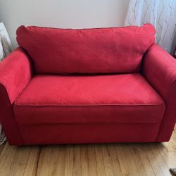 Small Red Microfiber Couch With Pull Out Bed