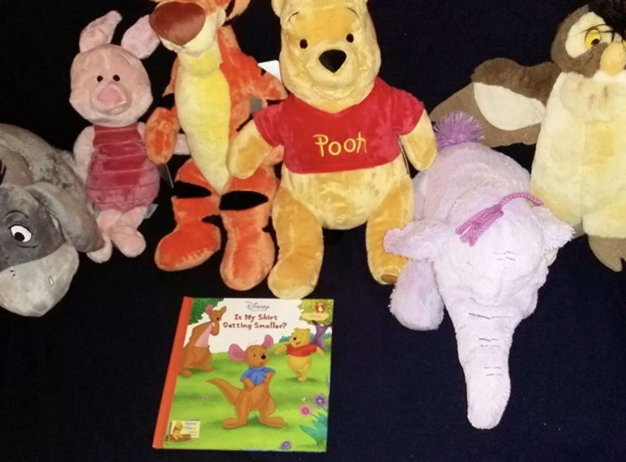 Winnie the Pooh, Piglet, Tigger, Eeyore, Elephant, Owl Plush Set & Book