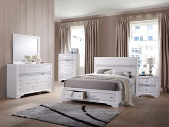 New white 4 piece queen bedroom set with jewelry drawers