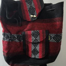 Woven Red & Black Striped Backpack