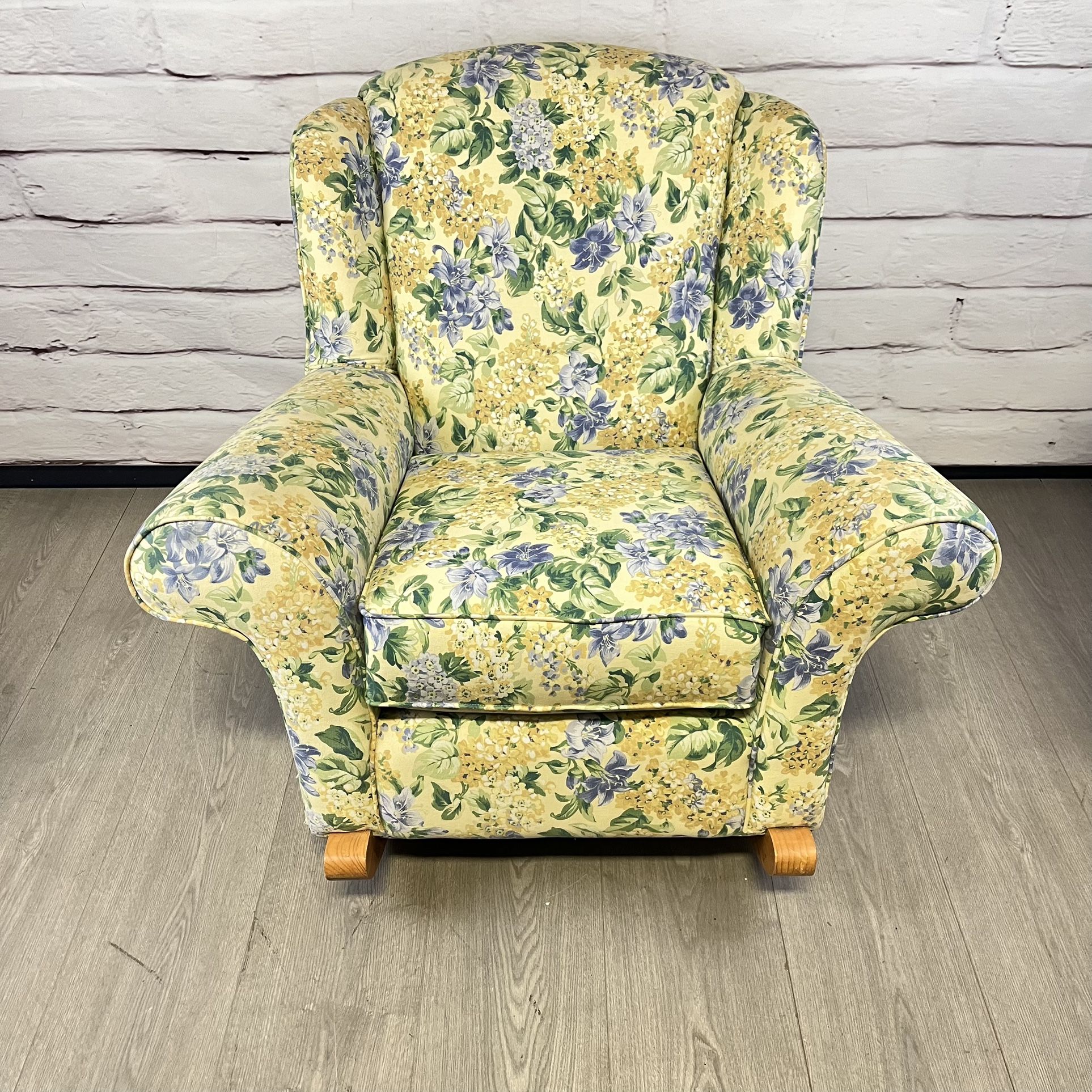 Yellow Blue Floral Rocking Chair Cottagecore