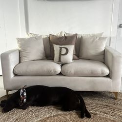 Off White Velvet Love seat Sofa 