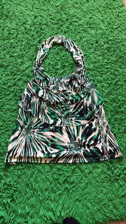 Green Abstract Print Halter Ruffle Top