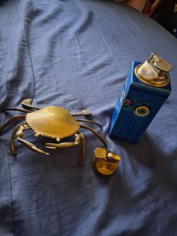 Vintage table lighter and Brass Crab ashtray