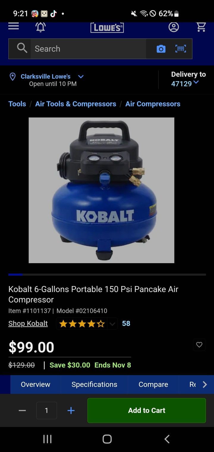 Kobalt 6 Gallon Brand New $60