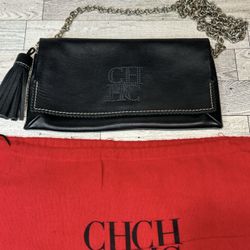 Carolina Herrera Triana Gold Chain Lambskin Black Leather Cross Body