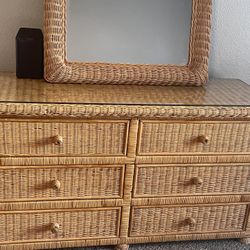Wicker Furniture Set: Dresser, Nightstand And Mirror