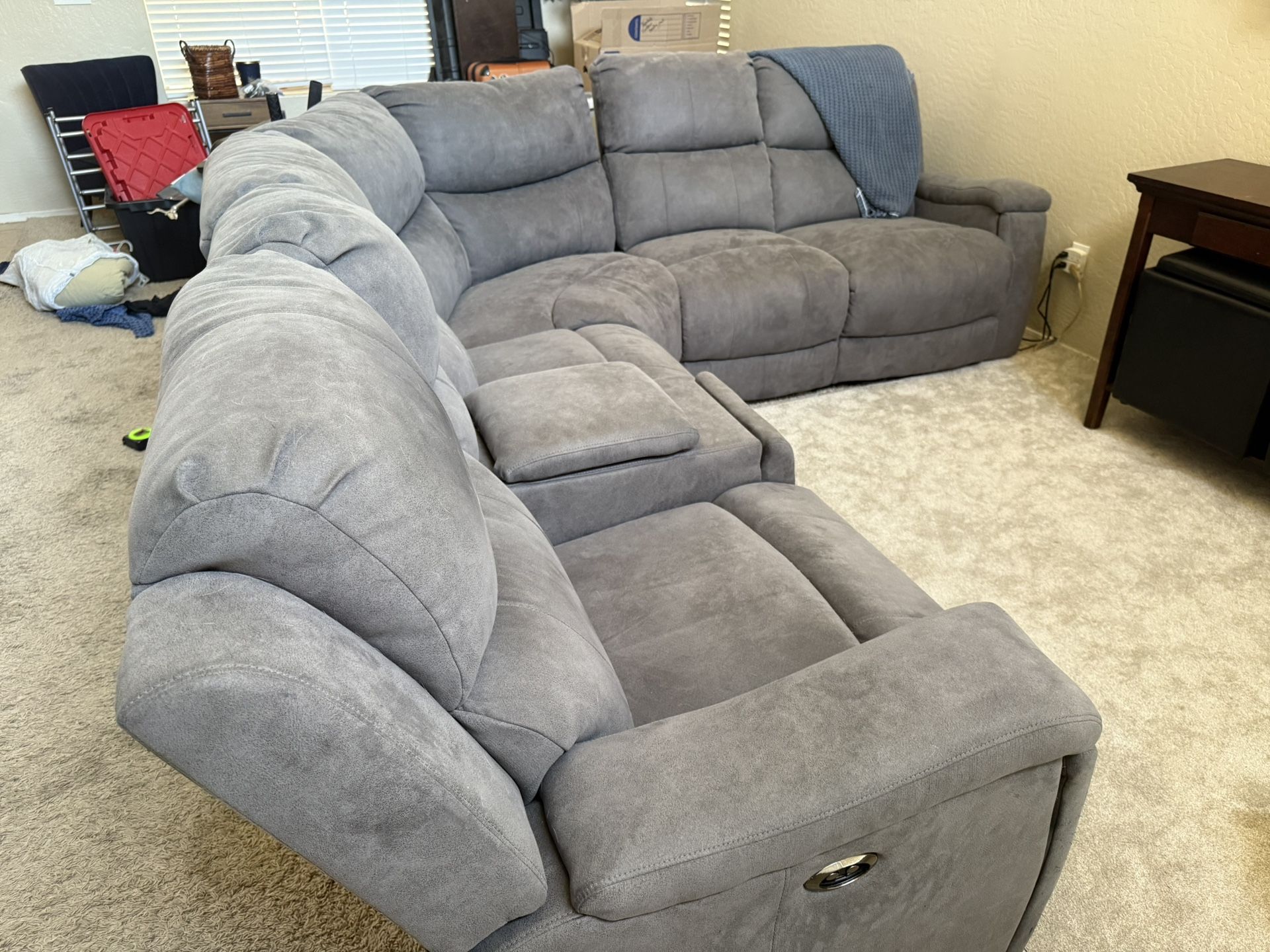 Power Reclining Sectional - Gray Microsuede