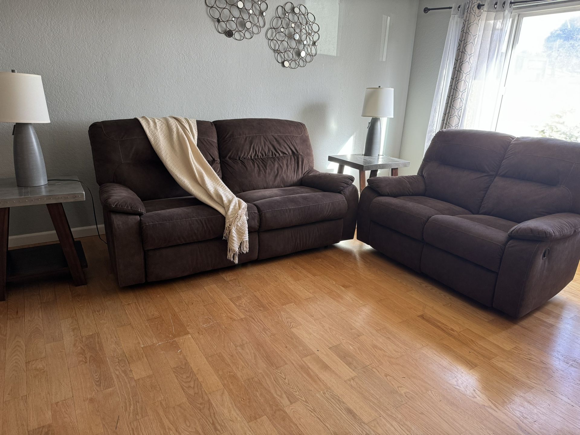 Great Deal Immediate Pick Only - Recliner Sofa, Loveseat, side Tables And Lamps