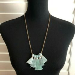 Miss Ivy Pearl 12" Tiffany Blue Chain Necklace With Tassels New 