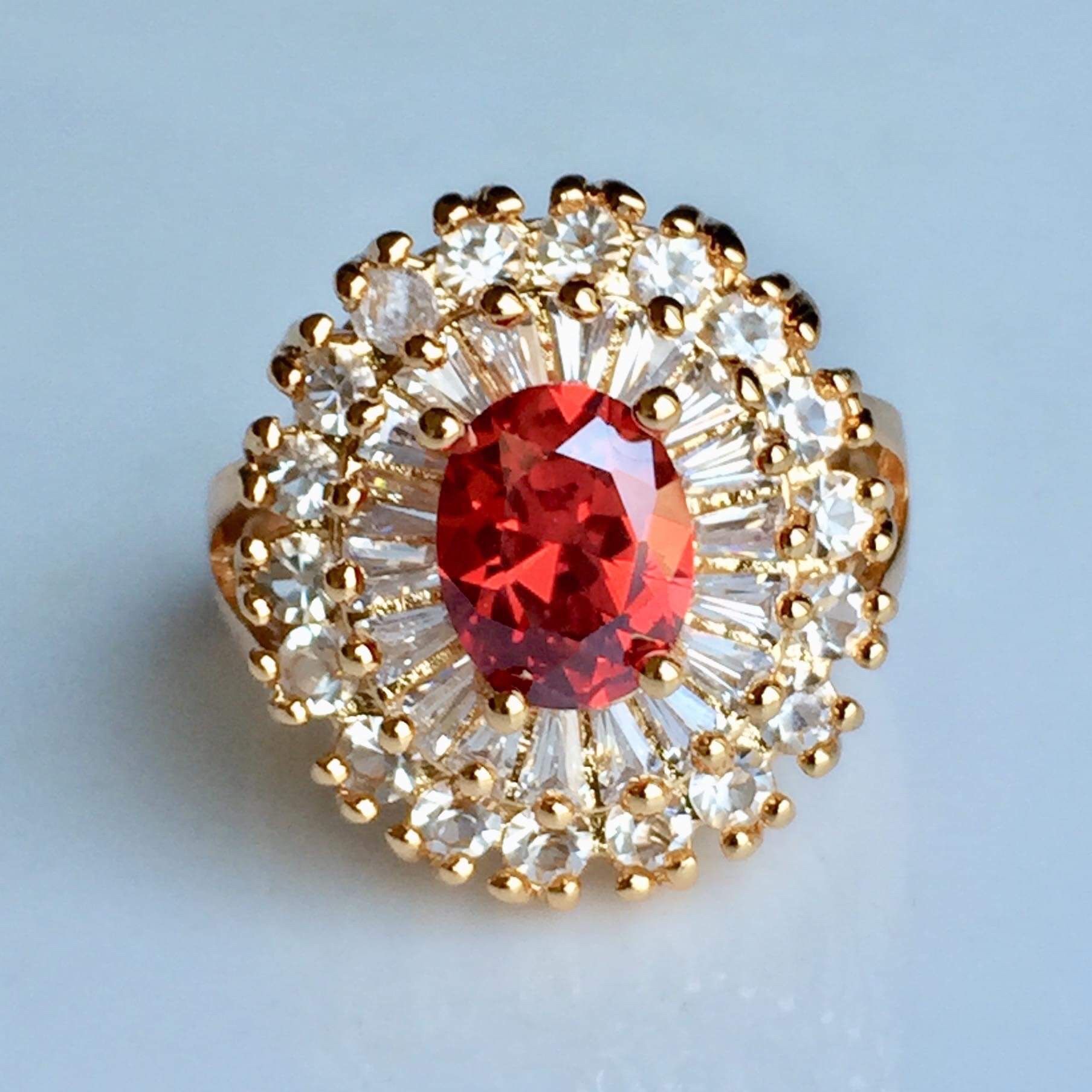 18k gold plated garnet ring women’s jewelry