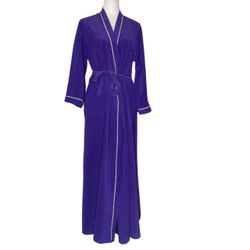 Vanity Fair Vintage Purple White Piping Fleece Robe Luxury Retro Loungewear 