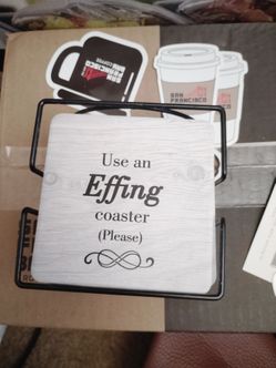 Funny Coaster Set with Metal Holder