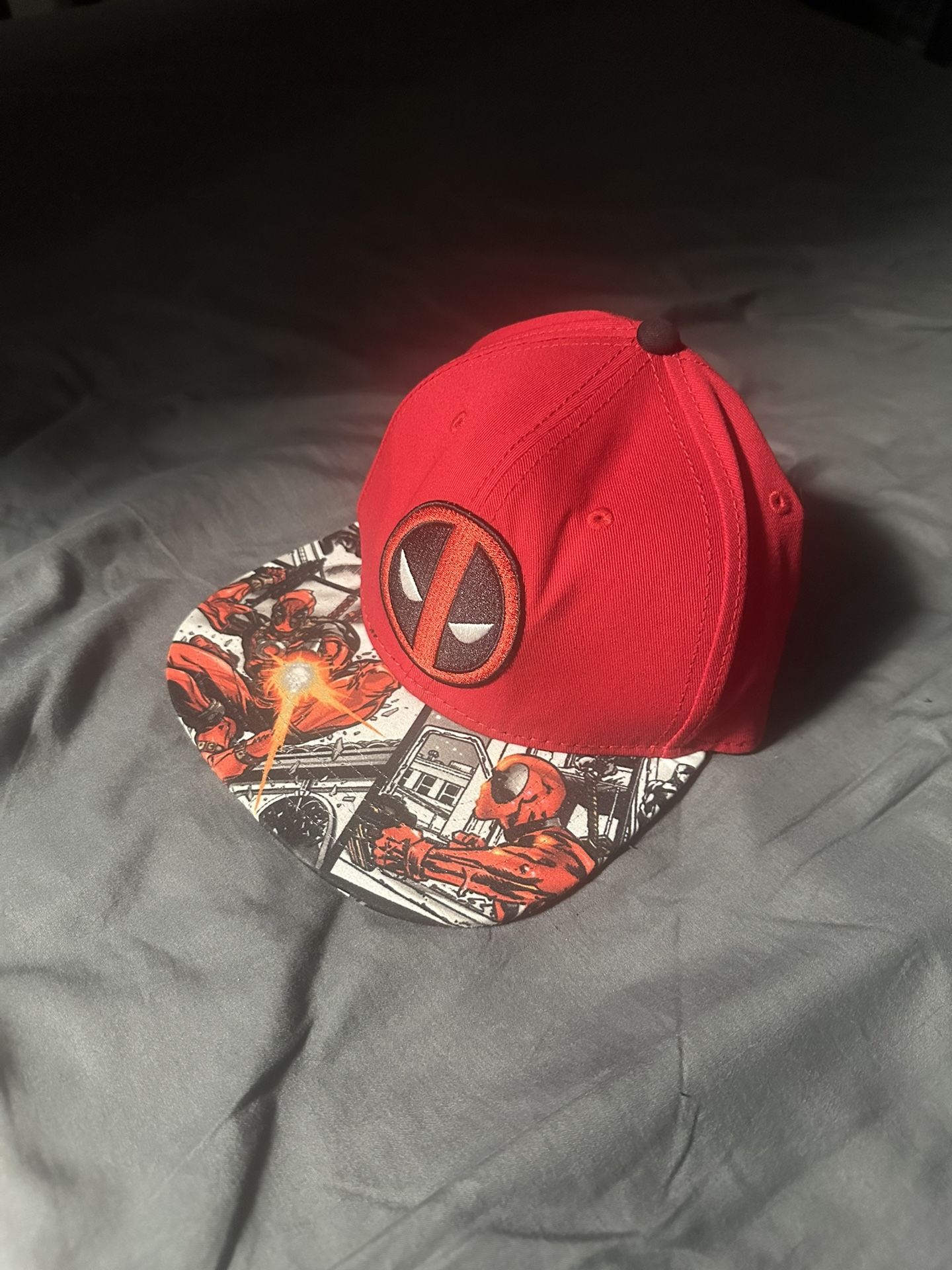 Deadpool Snapback Hat – Red & Comic Brim
